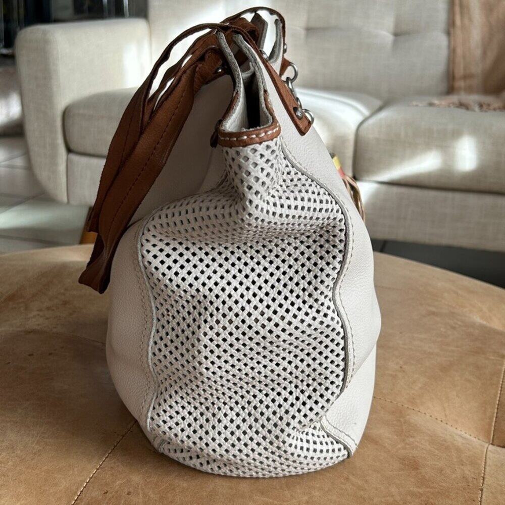Boho Resort Genuine Leather Slouchy Tote Hobo Bag Tassle White - Picture 11 of 16